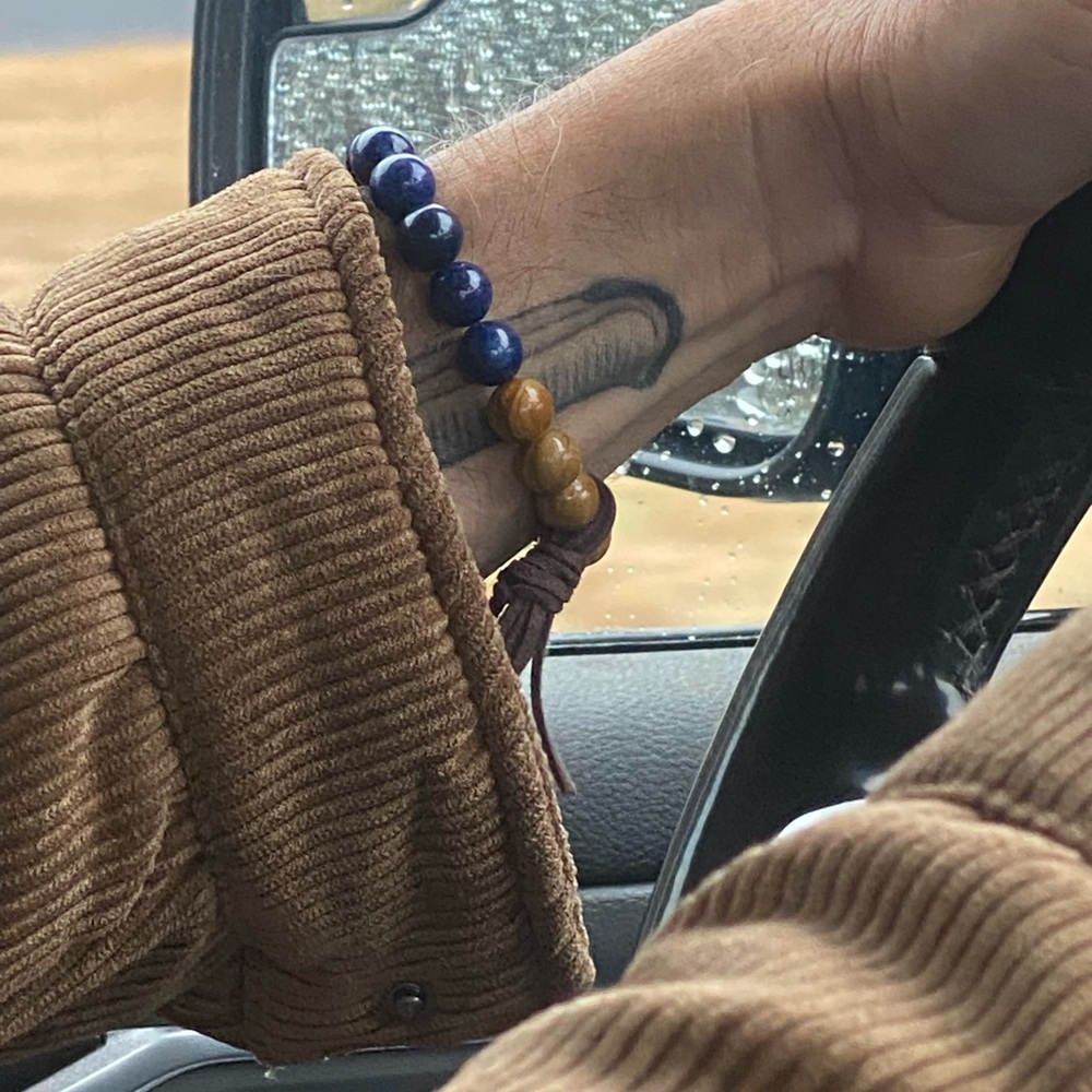 Made to order Men’s Lapis Lazuli and “woodgrain” Jasper Beaded Bracelet